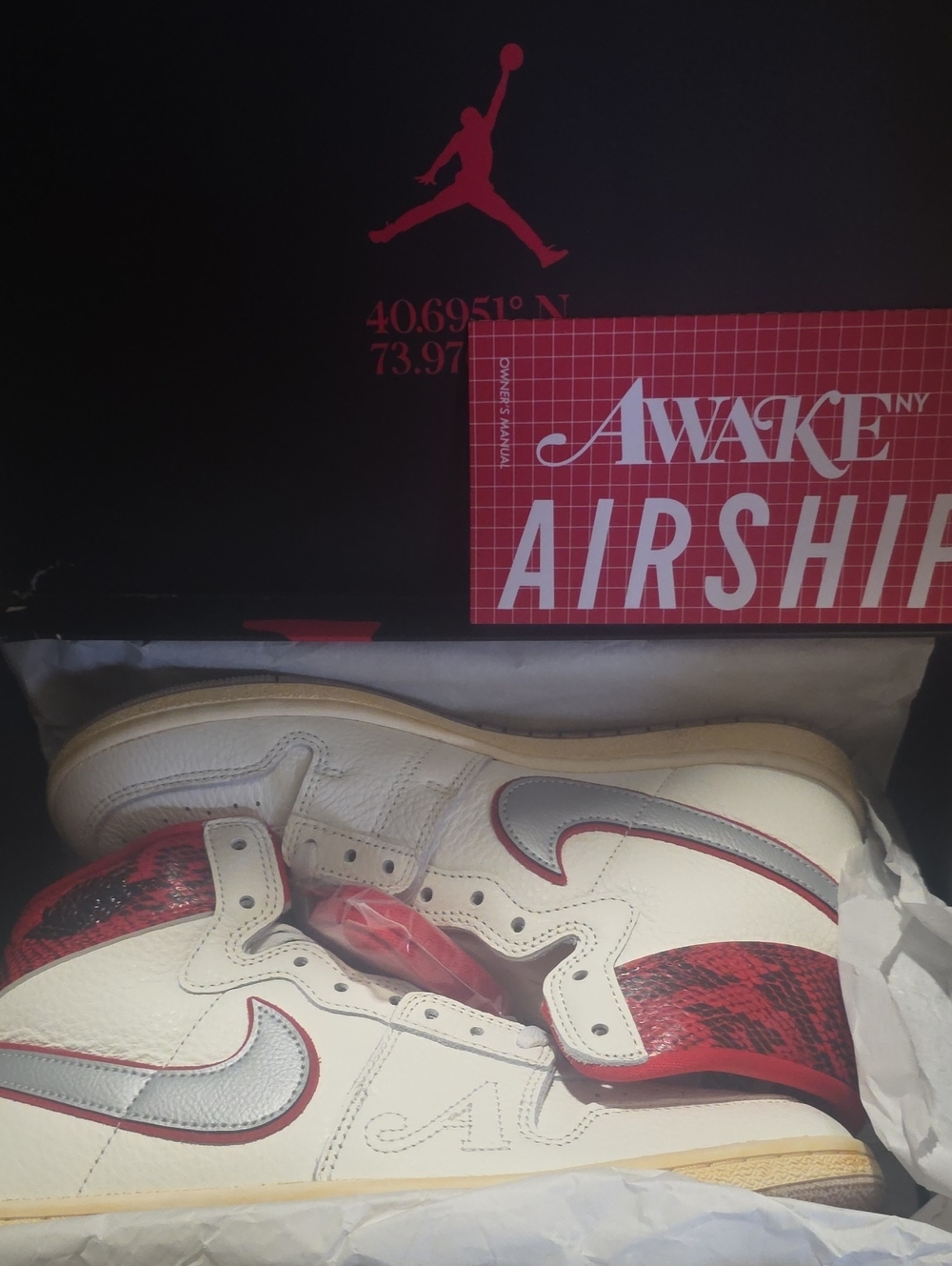Nike White Red Cream Air Ship Collaboration Sneakers